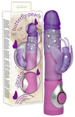 Фиолетовый вибратор Butterfly Pearls Vibrator с клиторальной бабочкой - 23,5 см. (Цвет: фиолетовый)
