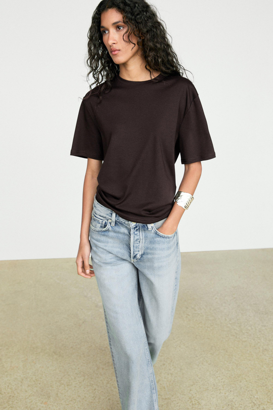 Massimo Dutti Футболка из 100% хлопка с короткими рукавами, коричневый