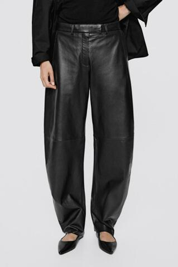 Massimo Dutti Брюки Barrel Fit из натуральной кожи наппа - Limited Edition, черный