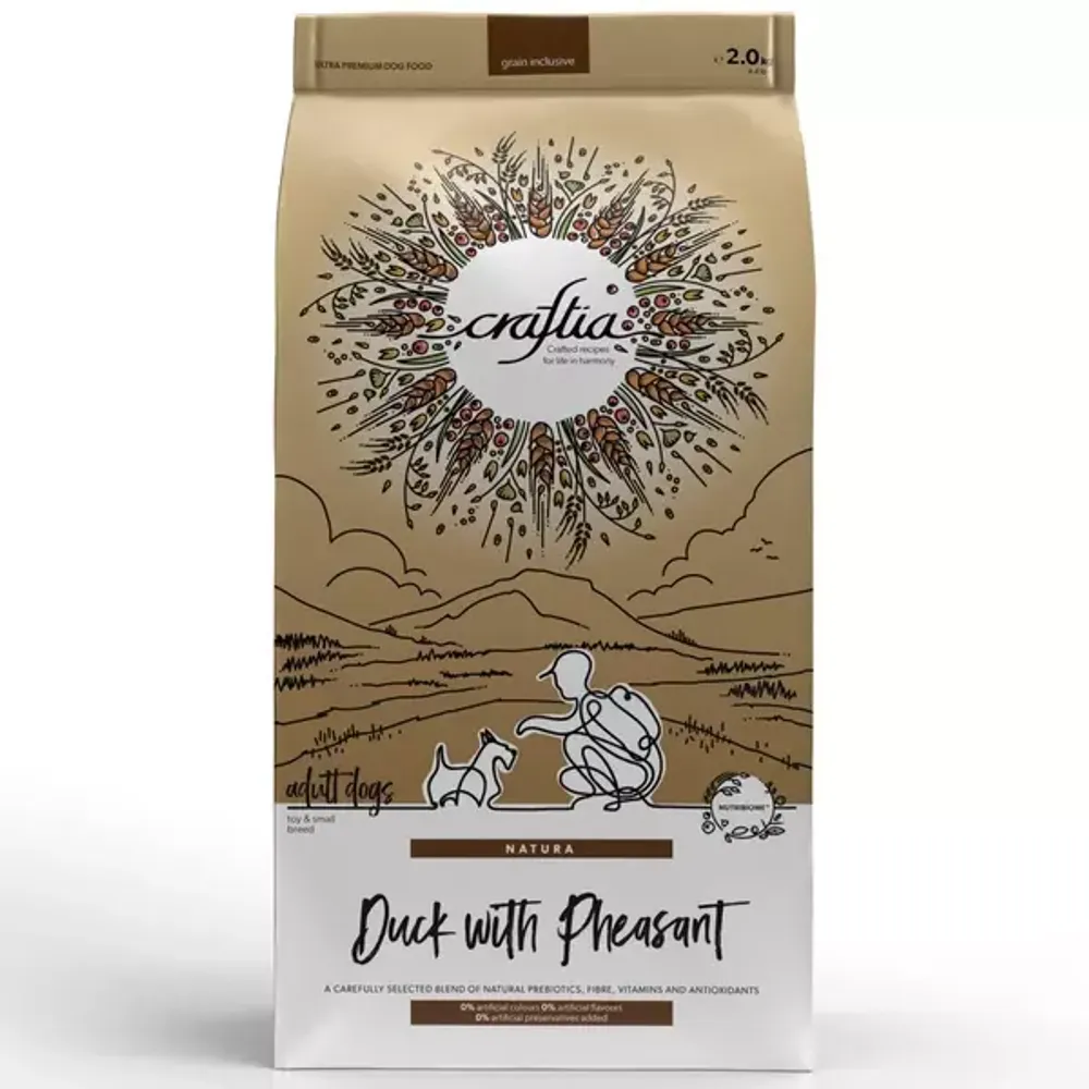 Сухой корм CRAFTIA NATURA для взрослых собак миниатюрных и мелких пород из утки с фазаном