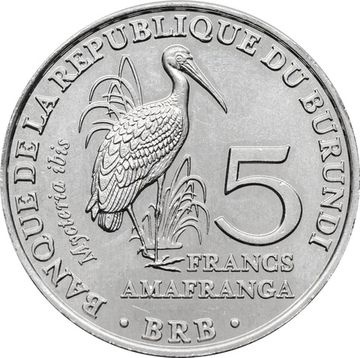 5 франков 2014 Бурунди «Африканский клювач»