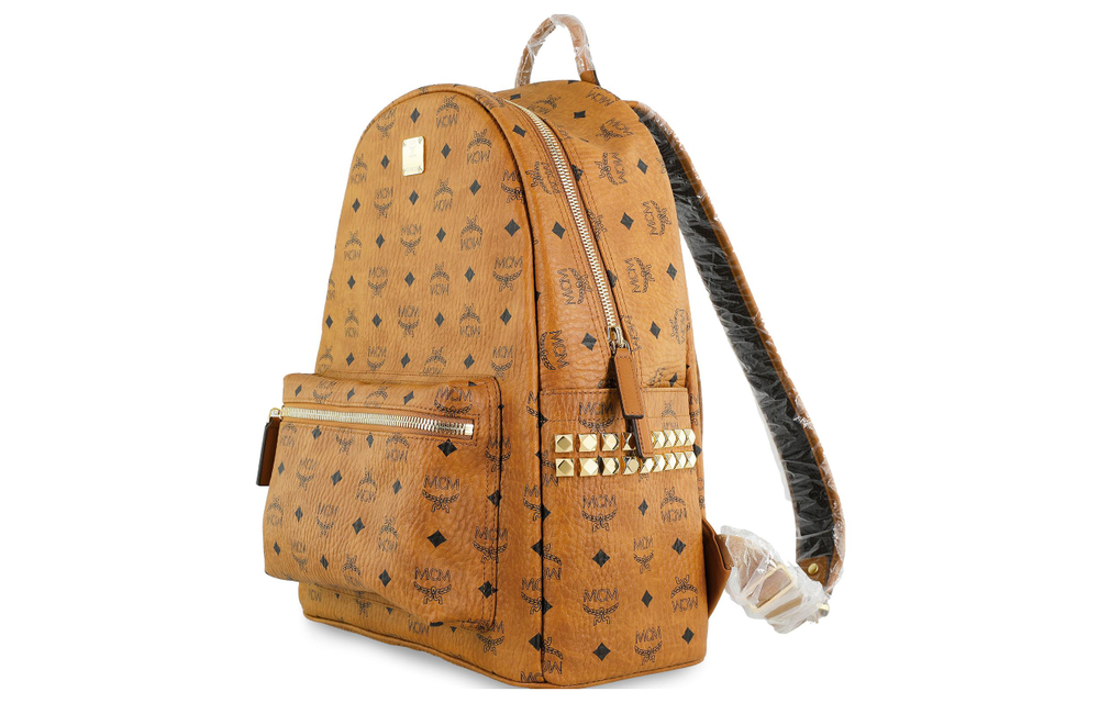 MCM Stark Backpack Visetos Side Studs Medium Cognac