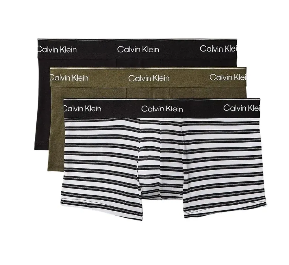 Мужские спортивные боксеры Calvin Klein Icon Cotton Stretch Script Low Rise Trunks 3P - black/triple stripe black/olive night