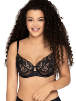 Стильный бюстгальтер на косточках plus size с кружевом (Размер: 90H) (Цвет: темно-синий)