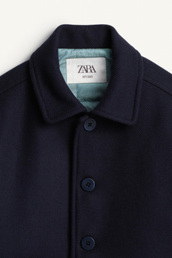 ZARA ШЕРСТЯНОЙ БОМБЕР - LIMITED EDITION, ТЕМНО-СИНИЙ
