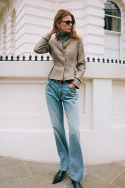 ZARA БЛЕЙЗЕР С БАСКОЙ И ОКАНТОВКОЙ, РЫЖЕВАТО-КОРИЧНЕВЫЙ