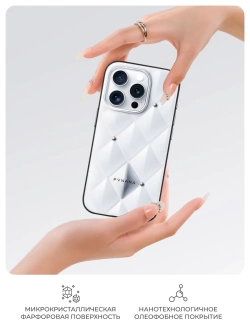 Чехол PYNANA для iPhone 16 Pro Max фарфор, Metal Diamond, белый