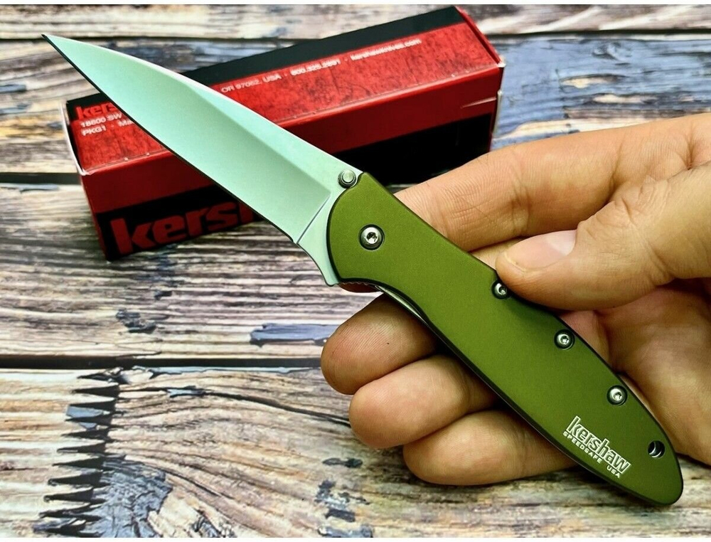 K1660OL Leek - нож склад., алюм. рук-ть оливк.,клинок Sandvik 14C28N