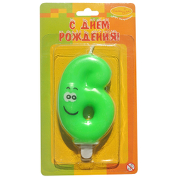 РАСПРОДАЖА Свеча Цифра 6 Улыбка Цветая