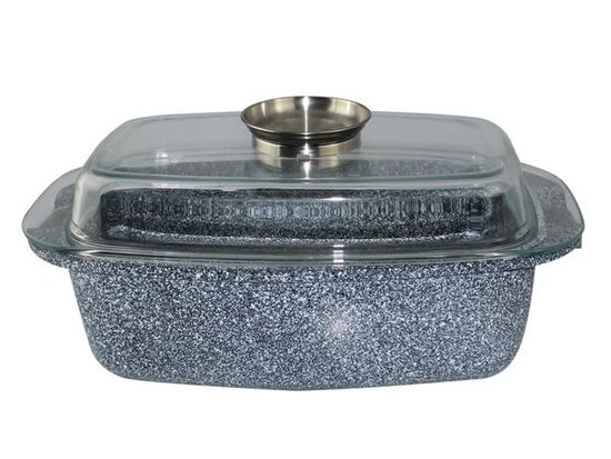 Кастрюля-гусятница из литого алюминия 5,5 л. Ofenbach NB 100517 с мраморным покрытием и стеклянной крышкой