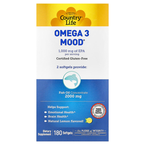 Country Life, Omega 3 Mood®, натуральный лимонный вкус, 180 капсул