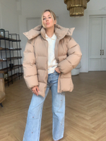 Пуховик средней длины с поясом Sesame Beige
