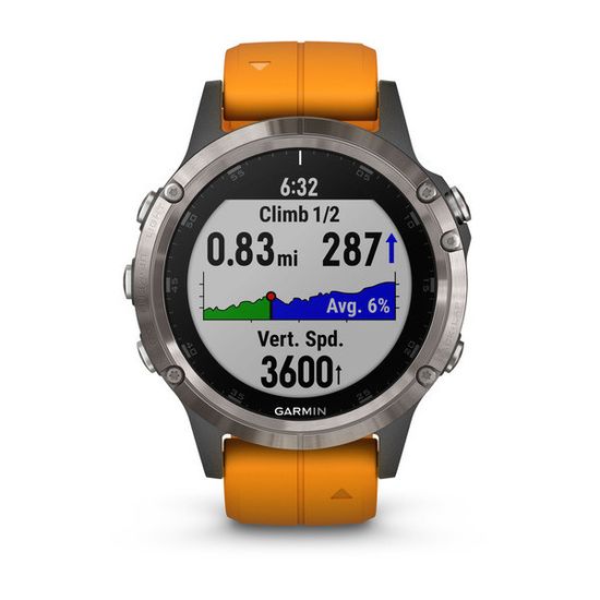 Мужские мультиспортивные часы Garmin Fenix 5 Plus Sapphire - титановый с оранжевым ремешком 010-01988-05