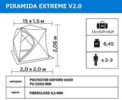 Палатка зимняя Helios Piramida Extreme 2,0х2,0  V2.0 249523