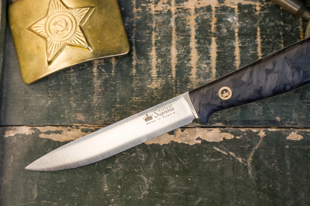 Клубный нож ТОВАРИЩ Elmax (Cryo) Satin Carbon Handle Leather Sheath