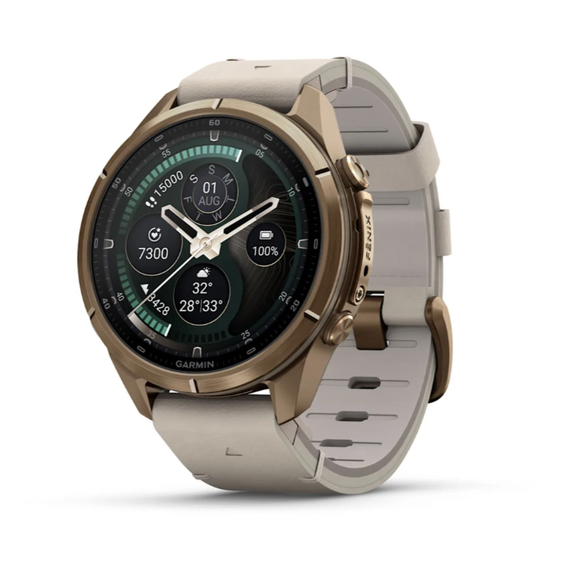 Умные часы Garmin Fenix 9 PRO INREACH, 43 мм, AMOLED, Sapphire Autumn Gold Titanium with Bone Leather Band