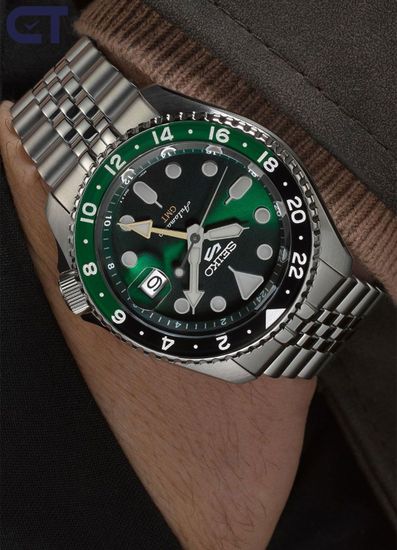 Seiko SSK035K1 5 Sports SKX мужские наручные часы — автоматический GMT с зелёным циферблатом