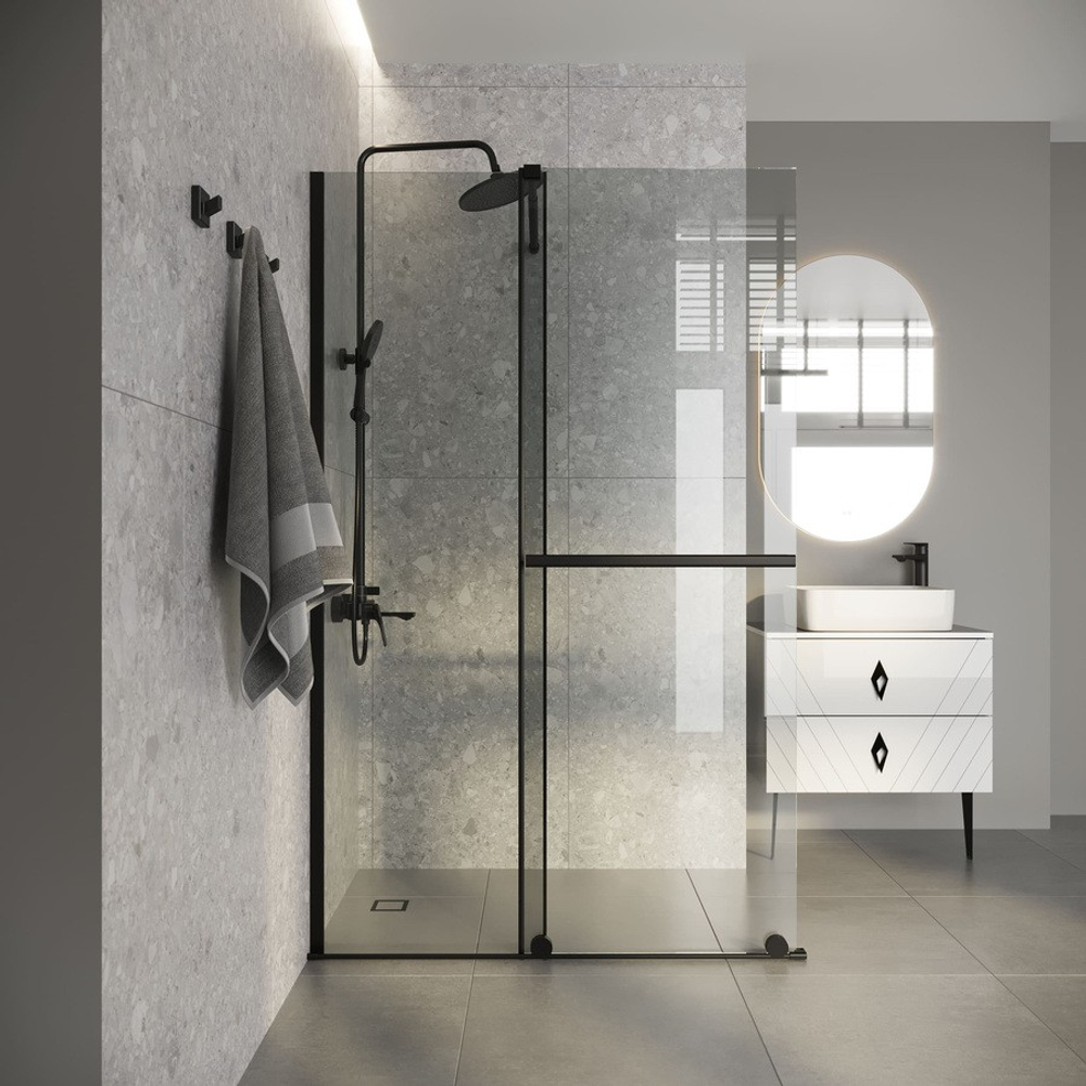 Душевая перегородка Niagara Nova NG-671-90BLACK (90х200) черный матовый,раздвижная,стекло прозрачное,1 место