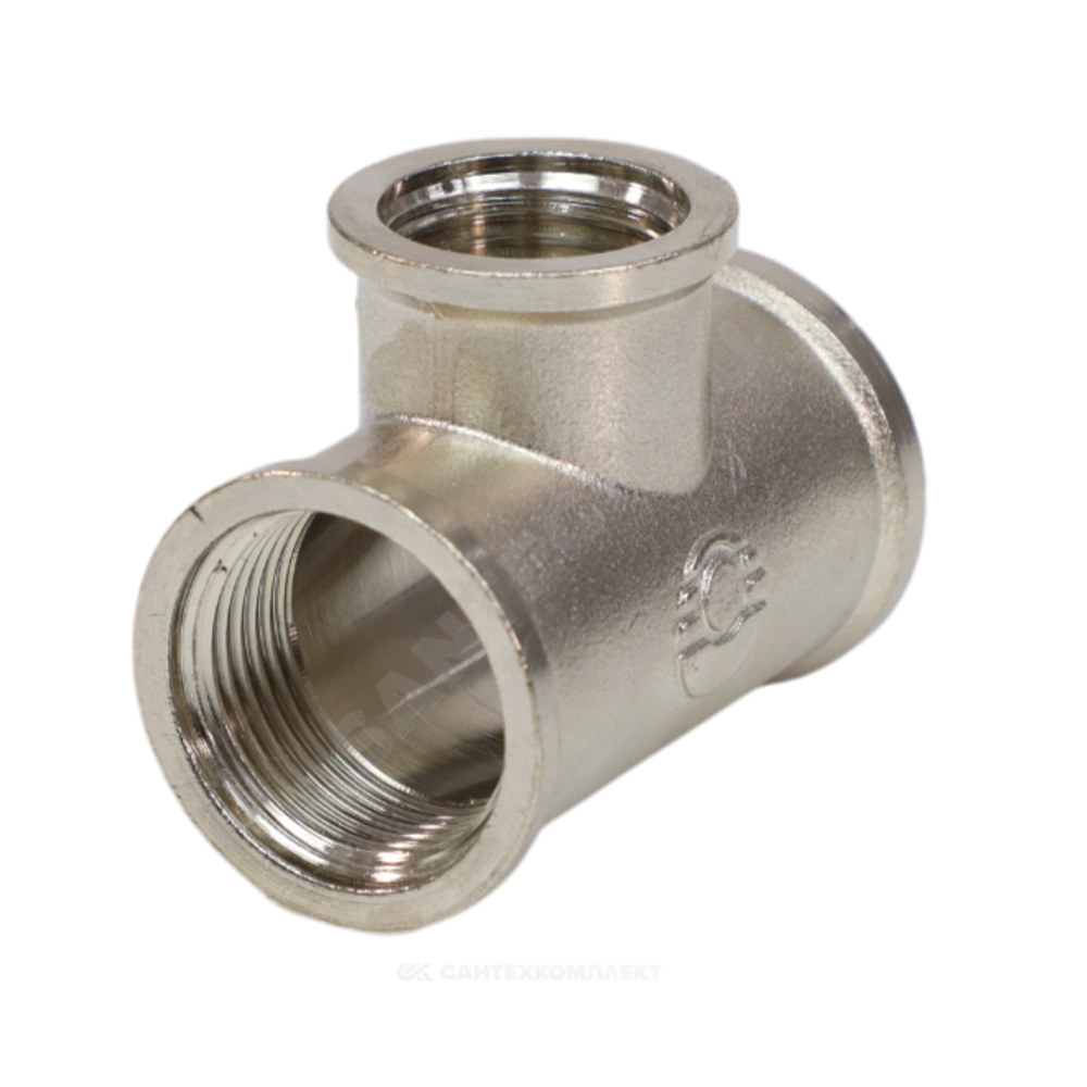Тройник латунь никель переходной Ду 20х15х20 (3/4"х1/2"х3/4") ВР VALFEX VF.750.N.034.012.034