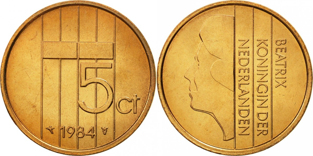 Нидерланды 5 центов, 1982-2001 Королева Беатрикс XF