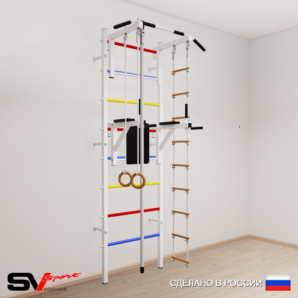 Шведская стенка Sv Sport усиленная 604 (Турник стандарт/Брусья/Канат/Кольца/Лестница)