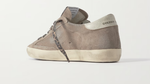 Кеды Super-Star leather-trimmed distressed glittered suede sneakers