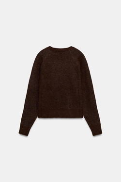 ZARA ЖАККАРДОВЫЙ СВИТЕР С АНИМАЛИСТИЧЕСКИМ УЗОРОМ, КОРИЧНЕВЫЙ