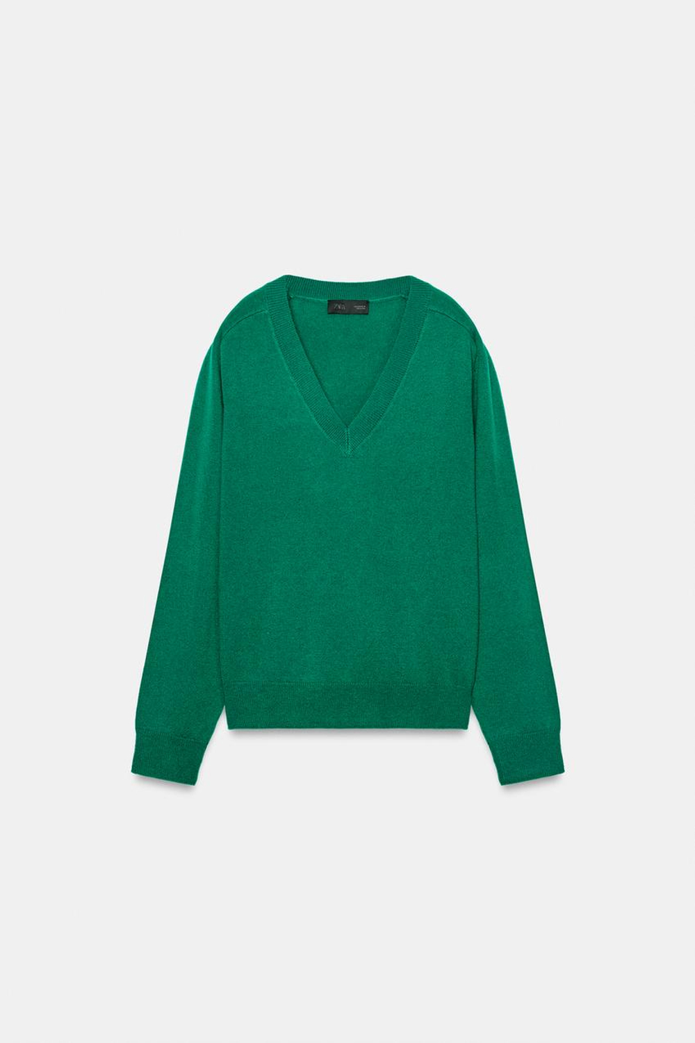ZARA СВИТЕР ИЗ ШЕРСТИ С V-ОБРАЗНЫМ ВЫРЕЗОМ, ЗЕЛЕНЫЙ