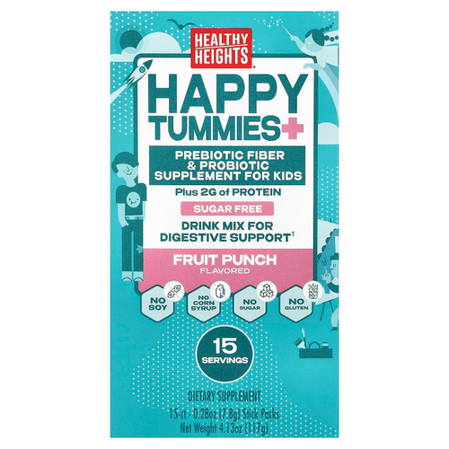 Healthy Heights, Happy Tummies, смесь для приготовления напитка для поддержки пищеварения, для детей, фруктовый пунш, 15 стик-пакетов по 7,8 г (0,28 унции)