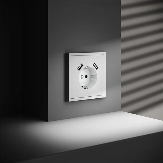 Розетка с заземлением и защитными шторками, с USB, A+A Voltum S70 Белый матовый VLS040402
