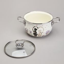 КАСТРЮЛЯ AGNESS ЭМАЛИРОВАННАЯ СО СТЕКЛЯННОЙ КРЫШКОЙ СЕРИЯ "LAVENDER CATS", 2,8 Л ДИА. 20СМ