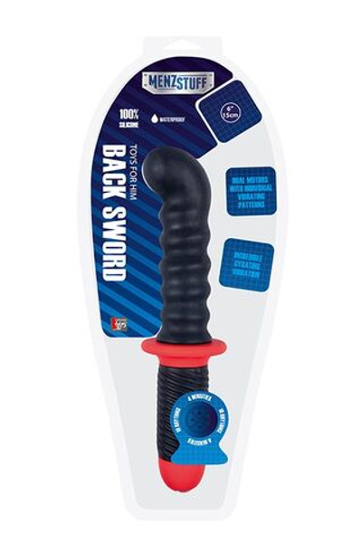 Ребристый двусторонний вибромассажер для анальной стимуляции MENZSTUFF BACK SWORD RIBBED - 27 см. (Цвет: черный с красным)