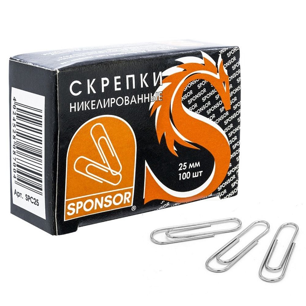 Скрепки канцелярские Sponsor, 25 мм, никелированные, 100 шт Скрепки канцелярские Sponsor, 25 мм, никелированные, 100 шт