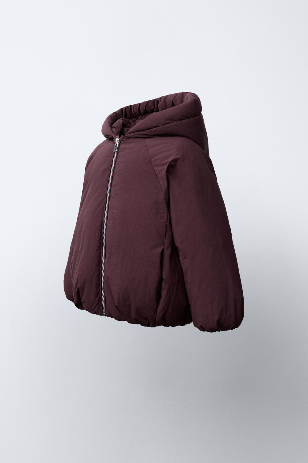 ZARA ПУХОВИК С НАПОЛНИТЕЛЕМ ИЗ ПЕРА И ПУХА WATER REPELLENT, БАКЛАЖАННЫЙ