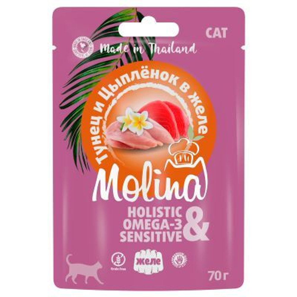 MOLINA Пауч для кошек Тунец и Цыпленок в желе, 70гр