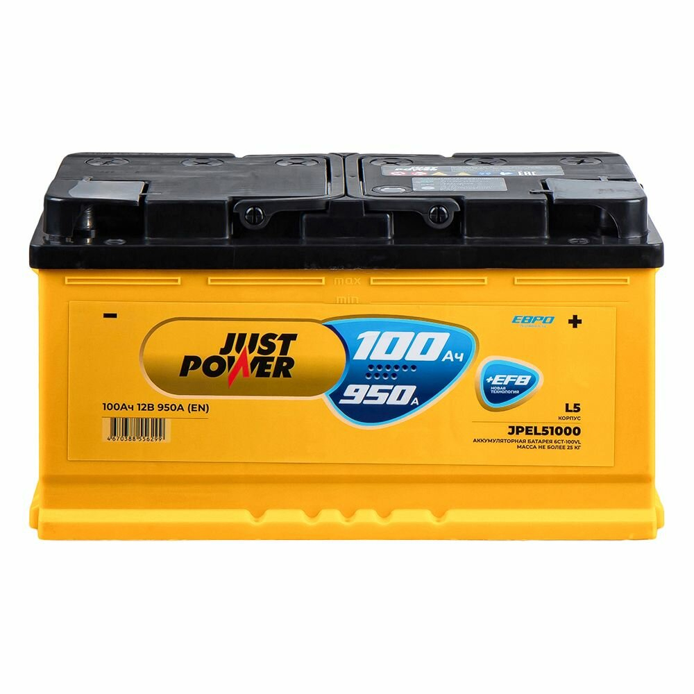 Аккумулятор JUST POWER EFB 100 А/ч прямой L+ 353x175x190 L5 EN 950 А