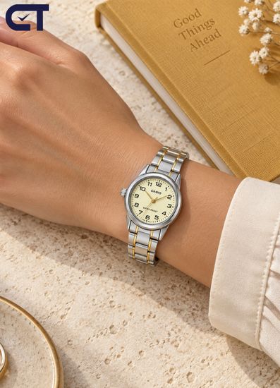 CASIO LTP-V001SG-9B CASIO Collection женские наручные часы — двухцветный стальной браслет, золотистый циферблат и винтажная классика
