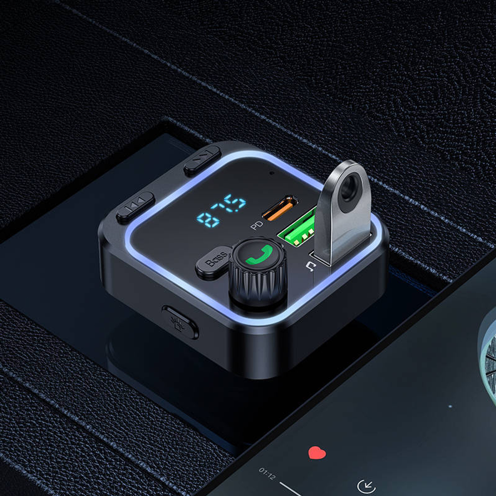 FM модулятор (трансмиттер) автомобильный BOROFONE BC53 PD20W+ QC3.0 BT/USB/SD/FM, черный