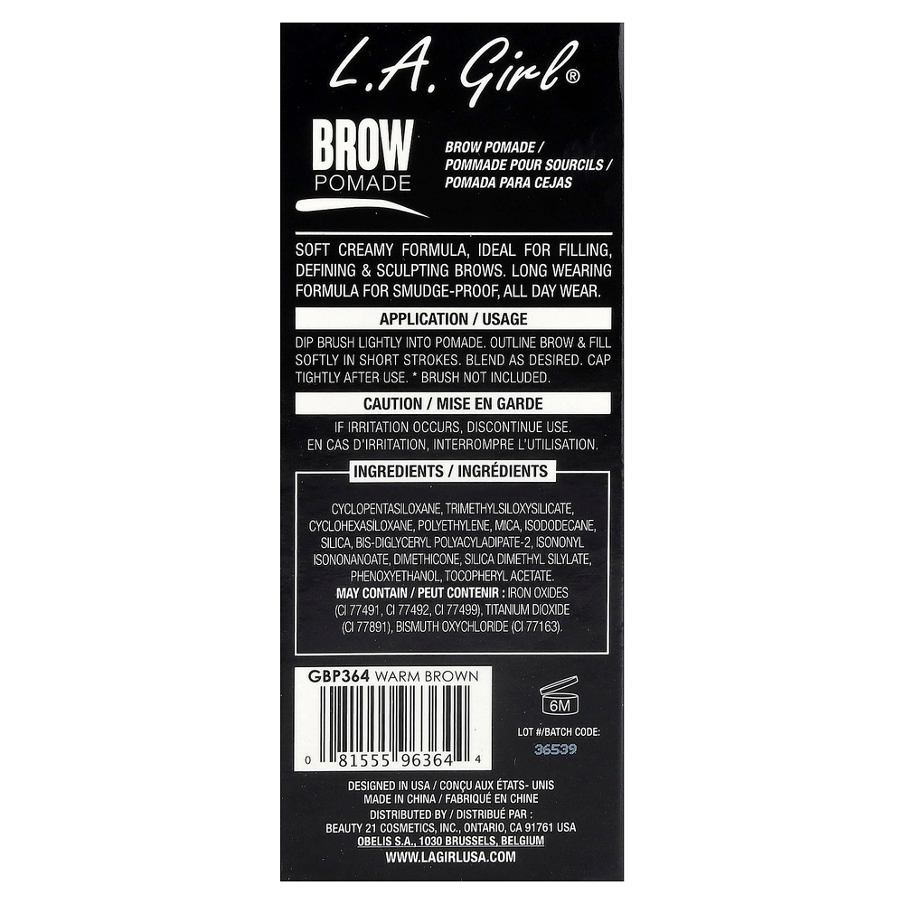 L.A. Girl, помада для бровей, GBP364, теплый коричневый, 3 г (0,11 унции)