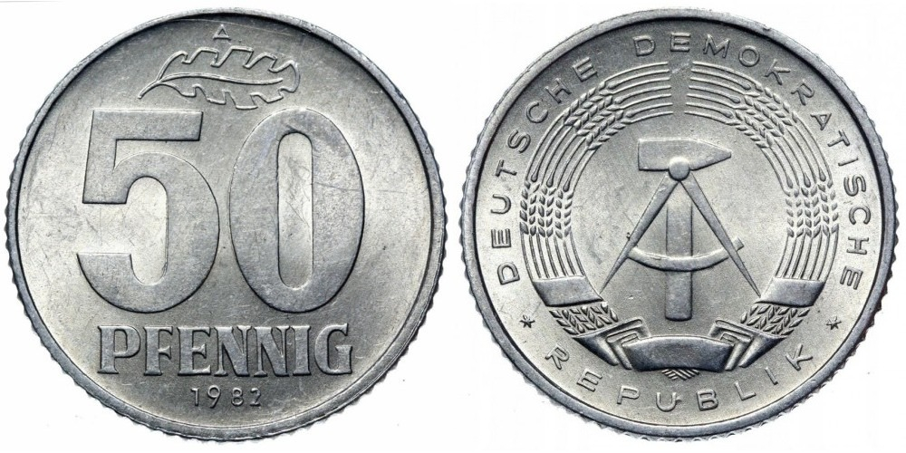 Германия - ГДР 50 пфеннигов, 1968 - 1990 Герб XF