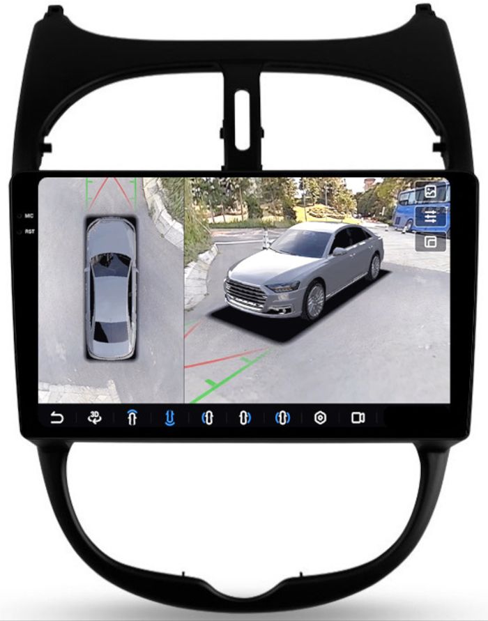 Магнитола для Peugeot 206 1998-2012 - FarCar BX778M-360 монитор 9.5" 2K QLED на Android 13, Быстрая, CarPlay, 4G SIM-слот, 4 камеры в комплекте