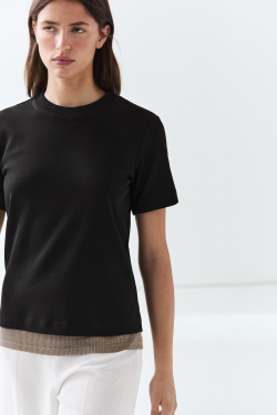 Massimo Dutti Футболка интерлок, короткие рукава, черный