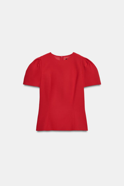 ZARA ТОП С ОБЪЕМНЫМИ РУКАВАМИ, КРАСНЫЙ