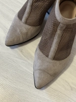 Женские ботильоны-сетка из замши Gold Heels на каблуке, серо-бежевые, размер 35