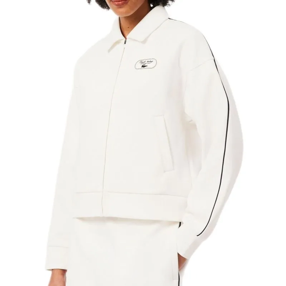 Женская Кофта теннисная Lacoste Tennis Heritage Zipped Badge Accent - white/navy blue