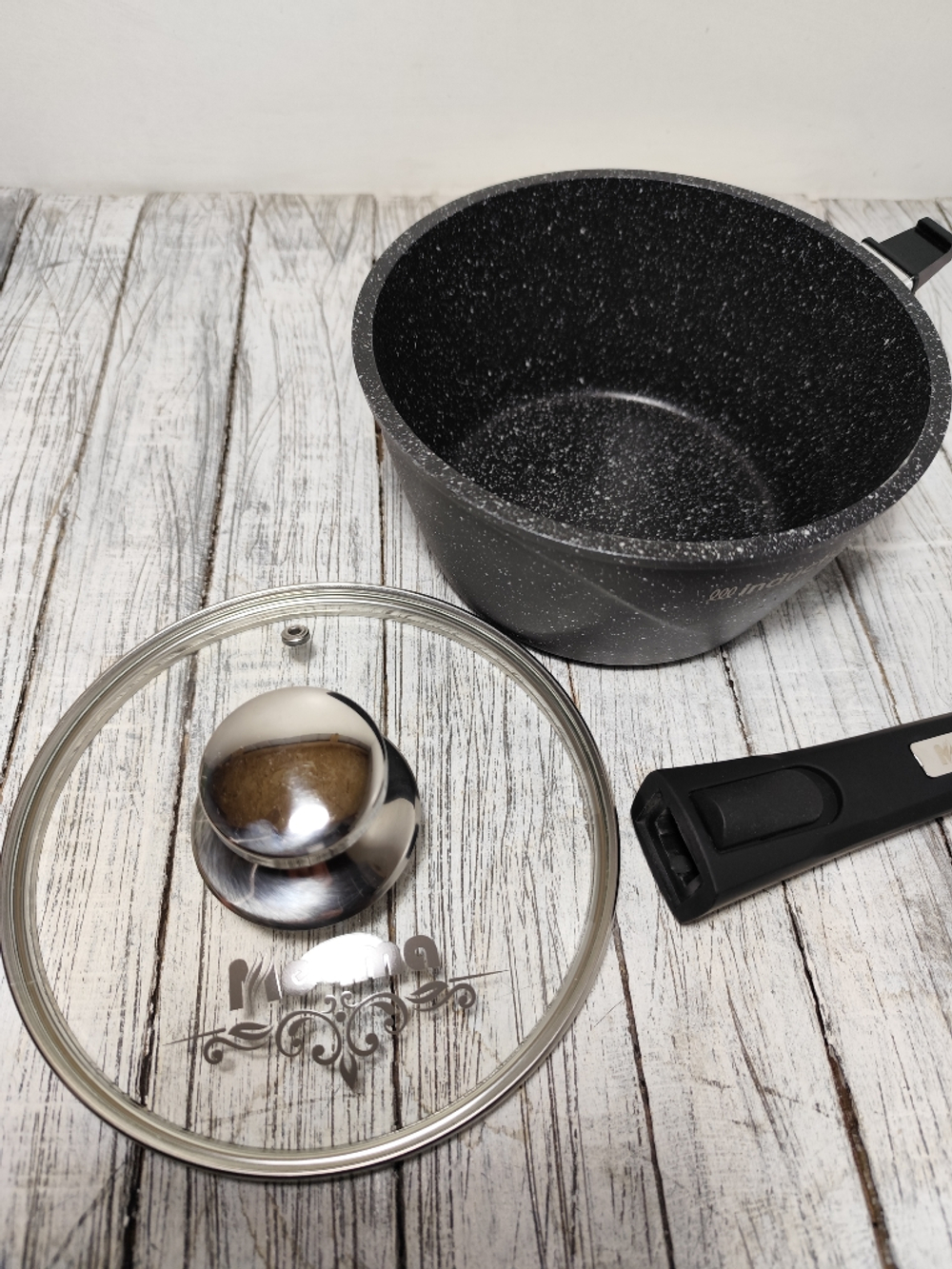 Ковш 1,7л АП ГРАНИТ black стекл кр съем ручка Induction