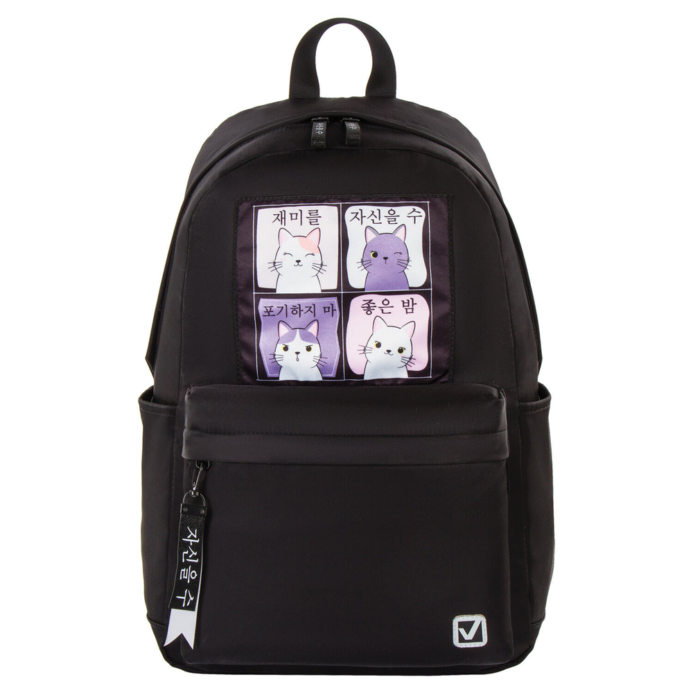 Рюкзак BRAUBERG FASHION CITY, универсальный, "Anime Cats", черный, 44х31х16 см, 229965