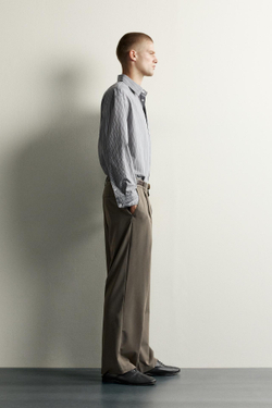 ZARA БРЮКИ WIDE FIT СО СКЛАДКАМИ, СЕРО-КОРИЧНЕВЫЙ