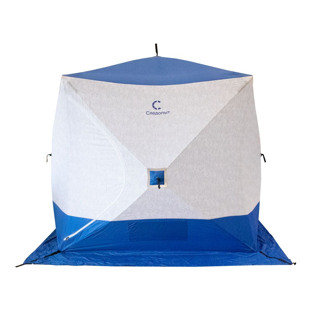 Палатка зимняя куб СЛЕДОПЫТ 2,1 х2,1 м,Oxford 210D PU 1000,S по полу 4,4 кв.м,цв.синий/белый с принт