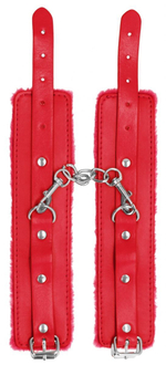 Красные наручники Plush Leather Hand Cuffs (Цвет: красный)